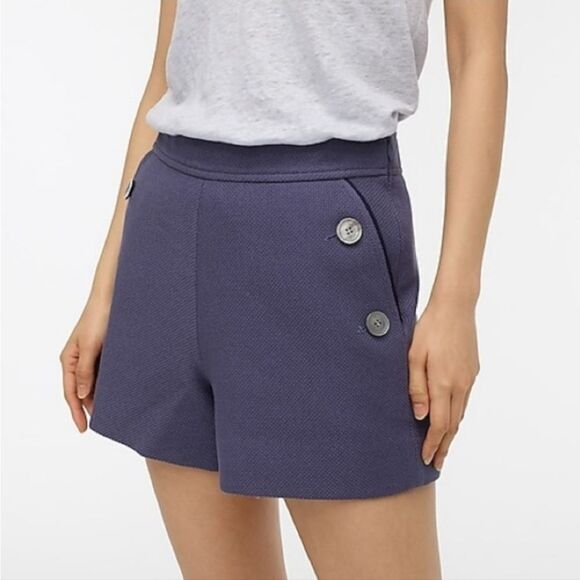 J. Crew Blue Canvas Tweed Buttons Sailor Side Zip High Rise Shorts Size 4 - Picture 2 of 12